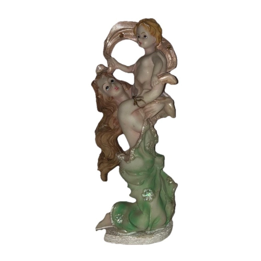 Women‎ With Child Figurine Green Dress Home Decor 8" Vintage